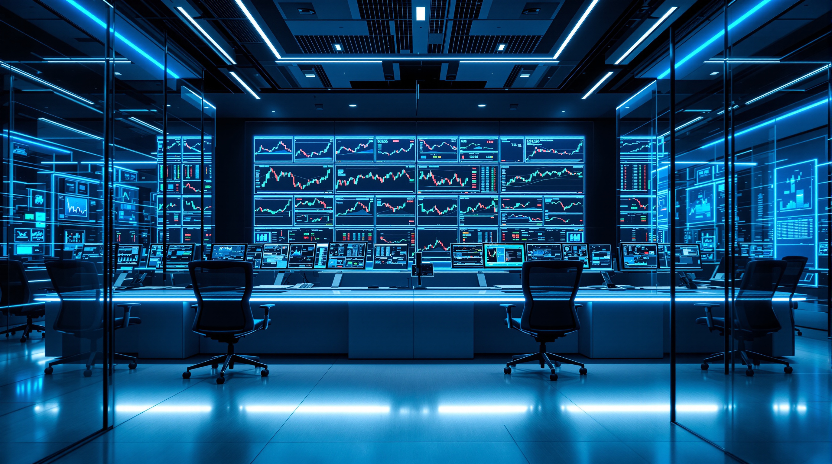 Financial trading floor with market data displays
